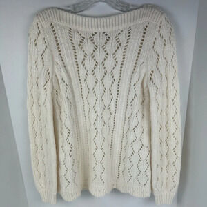 Ann Taylor Loft Women's XS‎ Ivory Crochet Sweater Scalloped Hem Pullover